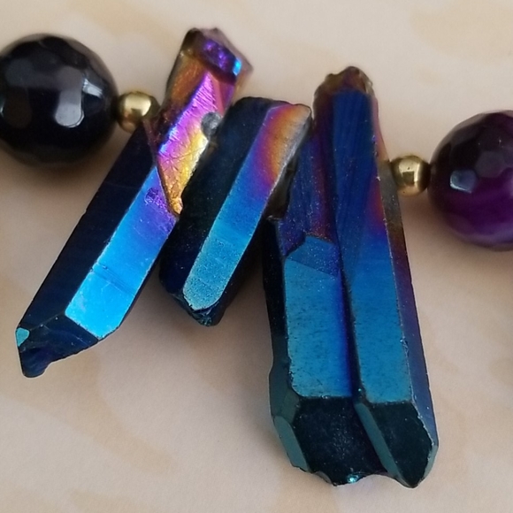 Hand Crafted Boho Tribal Moonstone Tibetan Rainbow Crystal Druzy Agate Necklace - Picture 6 of 16